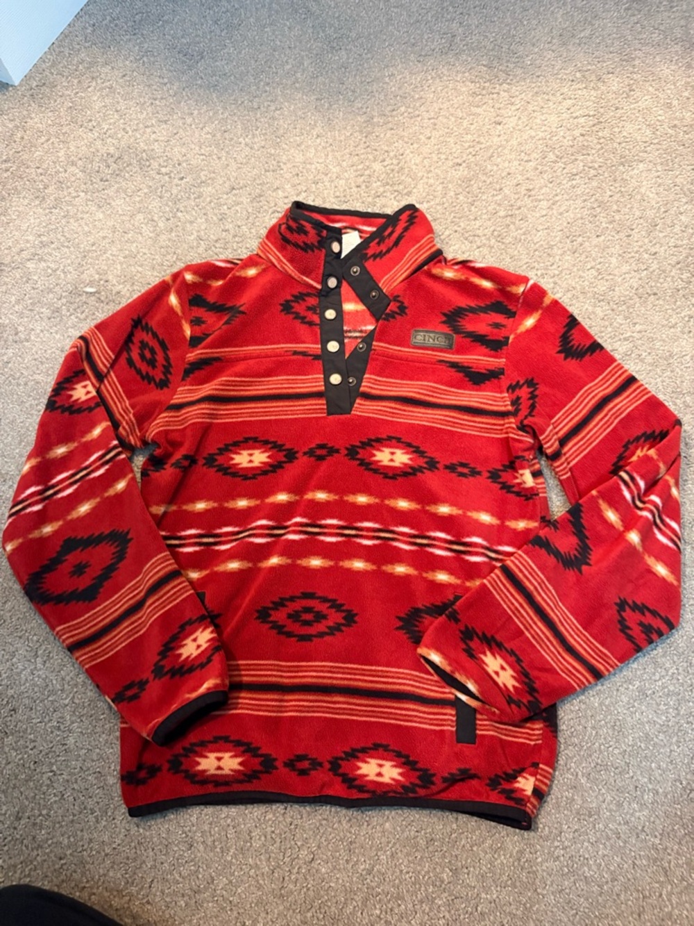 Cinch Red Aztec-Pattern Snap Pullover Hoodie
